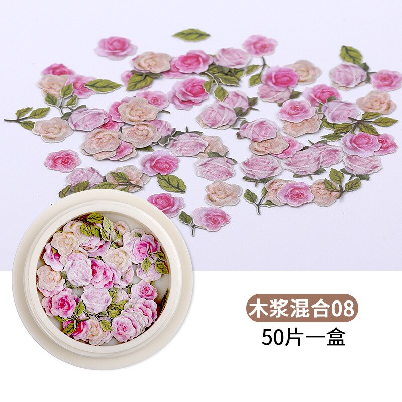 Neglekunst dekorationer negletilbehør tusindfryd blomster og blade blandet neglepasta ultra tynd neglefiner 3 dnail art 1 æske: 08