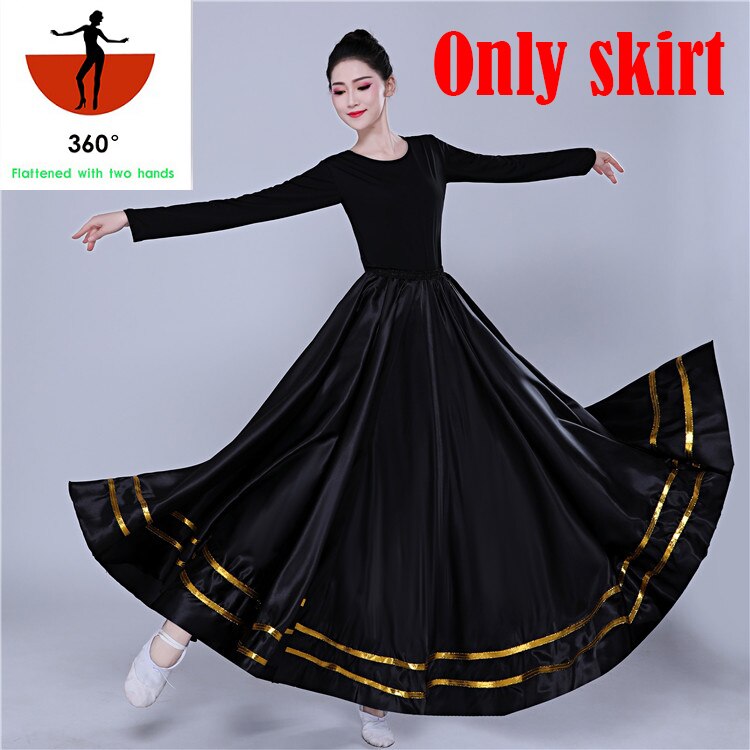 Svart traditionell spansk flamenco kjol zigenare kvinnor dans dräkt randig satäng slät stora gung kjolar mage kläder  dl5156: 360 grader