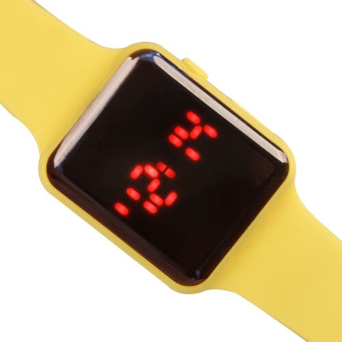 Sporthorloge diverse kleuren optioneel digitaal display led elektronisch horloge rubberen band vrijetijdsgedeelte: Geel