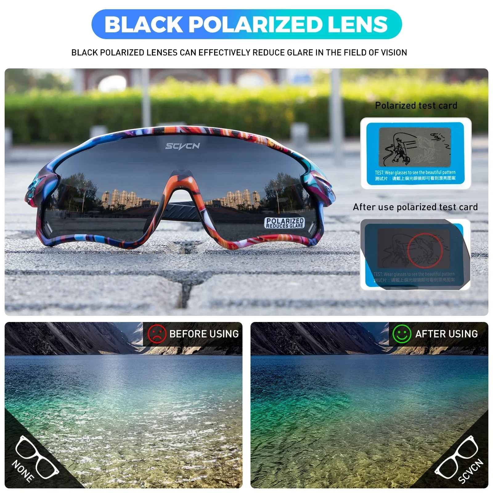 Scvcn cykelsolglasögon cykelglasögon sportcykel herrglasögon utomhus mtb väg löpning solglasögon  uv400 skyddsglasögon