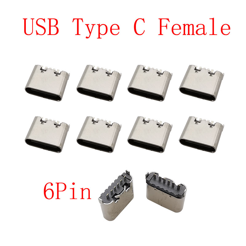 Connecteur USB Type C 2/6/16/24 broches, prise femelle, Port de chargement, SMD SMT PCB, soudure, bricolage, réparation, connecteurs de prise USB-C type-c, 10 pièces: Rouge