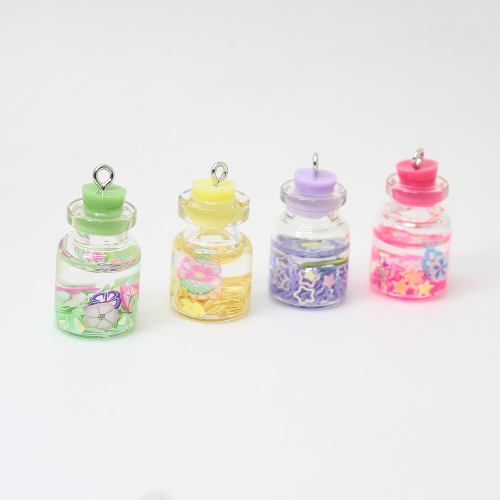 8pcs-- 25*15mm Candy Color Sequined Flower Glass Wishing Bottle Charm Pendant for Jewelry DIY Earrings.Bracelet,Necklace