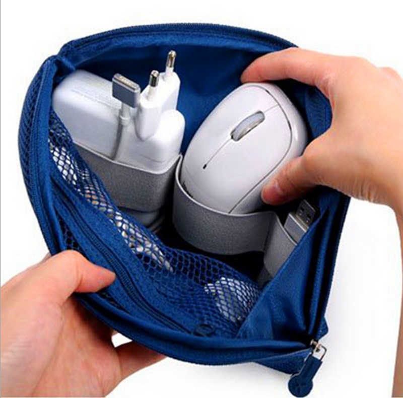 Draagbare Oplader Tas Digitale Kabel Case USB Organizer Power Bank Houder Kit Bag: Navy