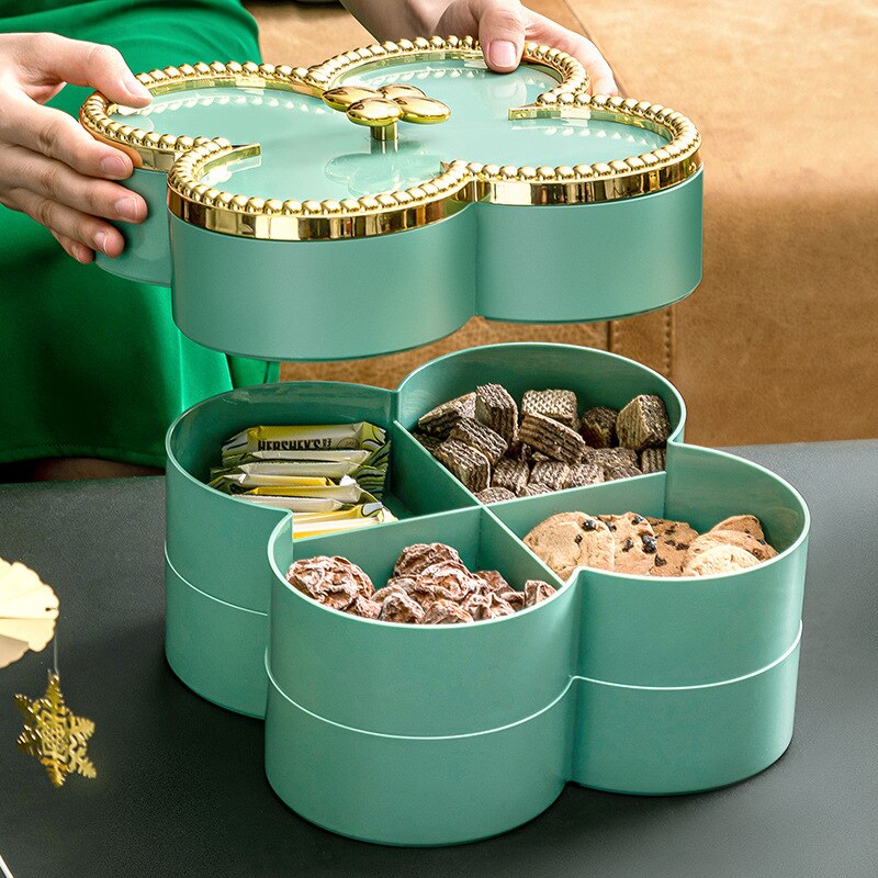 Bloem Vorm Snack Dienblad Decoratieve Plastic Verdeeld Snack Borden Kommen Voor Familie Party Candy Noten Opbergdoos Met Deksel