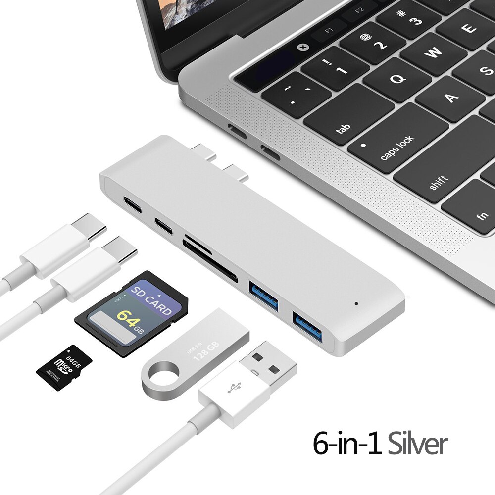 USB 3,1 tipo-C a HDMI Adaptador 4K Thunderbolt 3, USB-C con Hub 3,0 SD TF lector PD para MacBook Pro aire M1 Chip: 2T 6 in 1 Silver