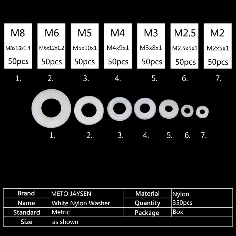 350 st vit nylonbricka platt packning  m2 m2.5 m3 m4 m5 m6 m8 plasttätning o-ringar sortiment kit skyddsbricka  m28 nlb 201