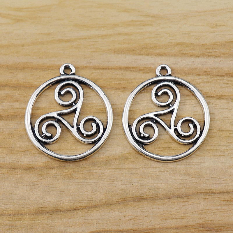 20 Stuks Tibetaans Zilveren Keltische Triskele Triskelion Triple Ronde Charms Hangers Pagan Wiccan 2 Zijdig Diy Sieraden Maken