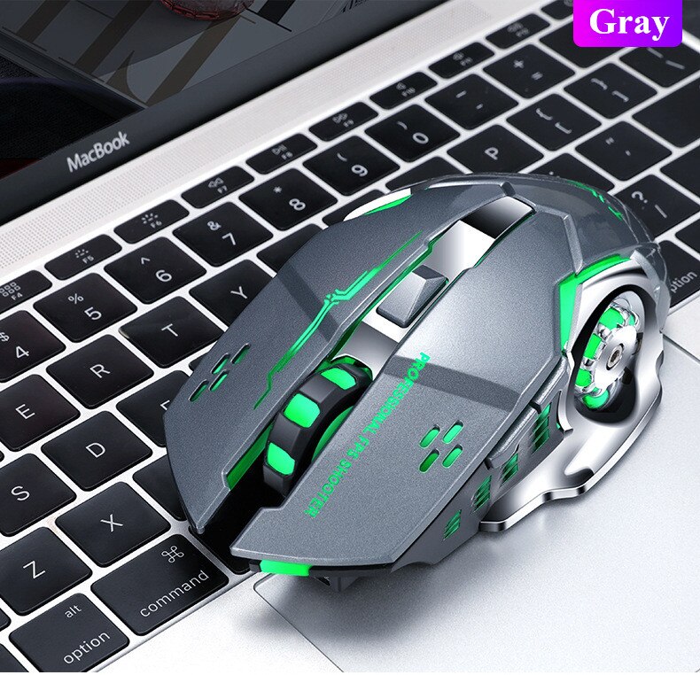 BENTOBEN Wireless 2.4G USB Optical Gaming Mouse 2400DPI Gamer Mouse Backlit Rechargeable Silent Mice For PC Laptop: Gray