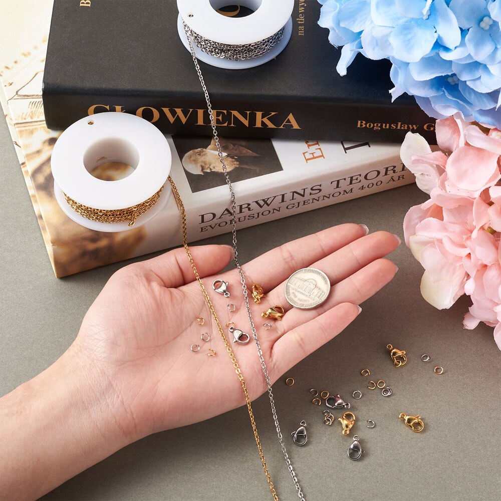 pandahall DIY Stainless Steel Chain Necklaces Bracelets Making Kits with Cable Chains Lobster Claw Jump Rings Chain: 20m/set