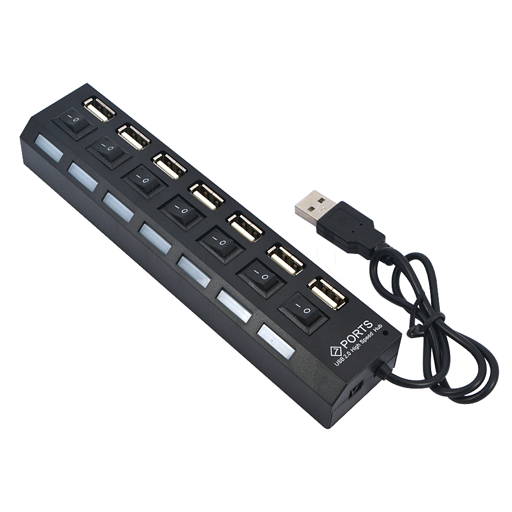 Multi 7 port usb hub 2.0 adapter 7 porte hub usb tænd/sluk-knap bærbar usb splitter højhastigheds til computer laptop nyeste