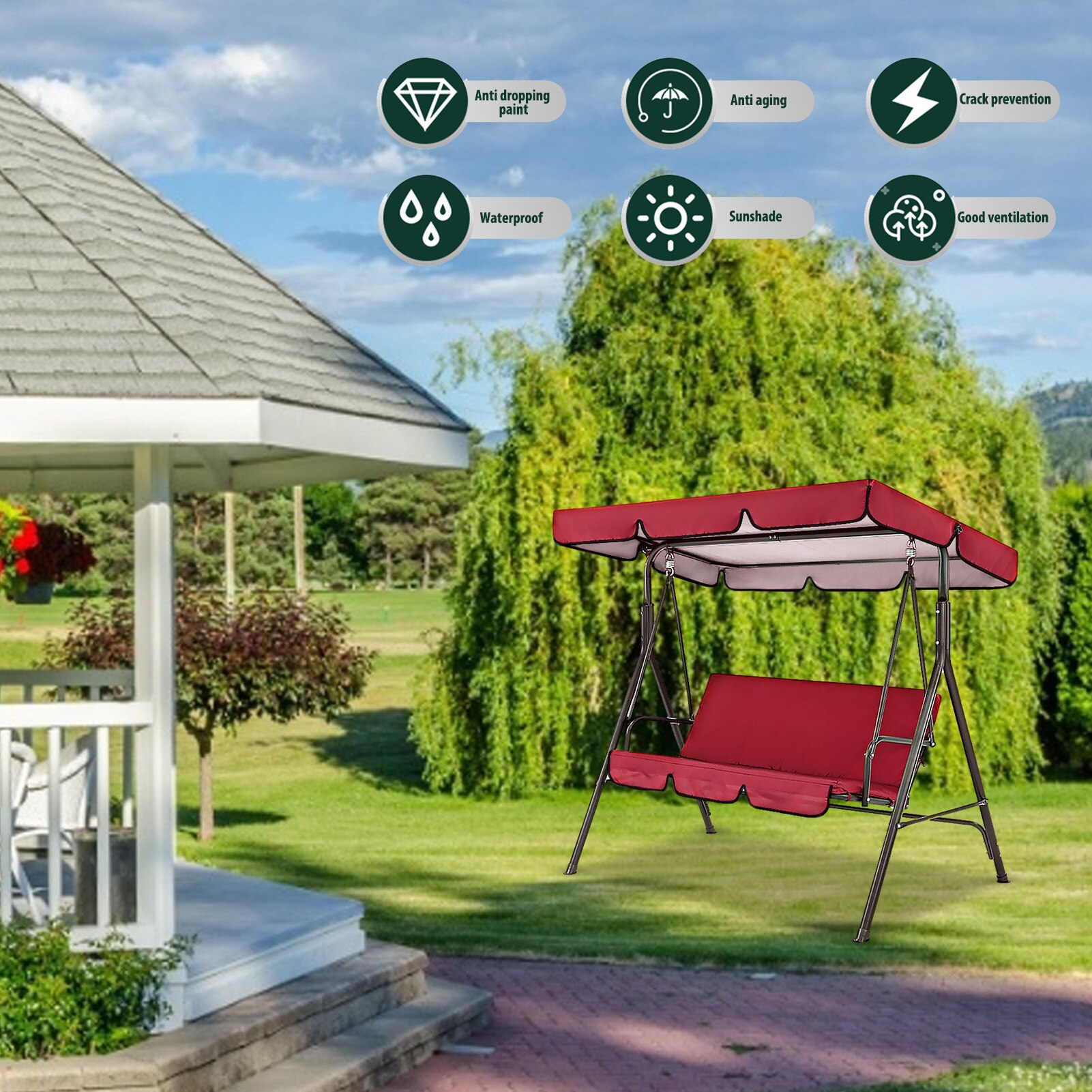 Terras Schommel Stoel Cover En Luifel Set Universal Tuin Regendicht En Zonneplek Stoel Stofdicht 3-Seater Outdoor Luifels