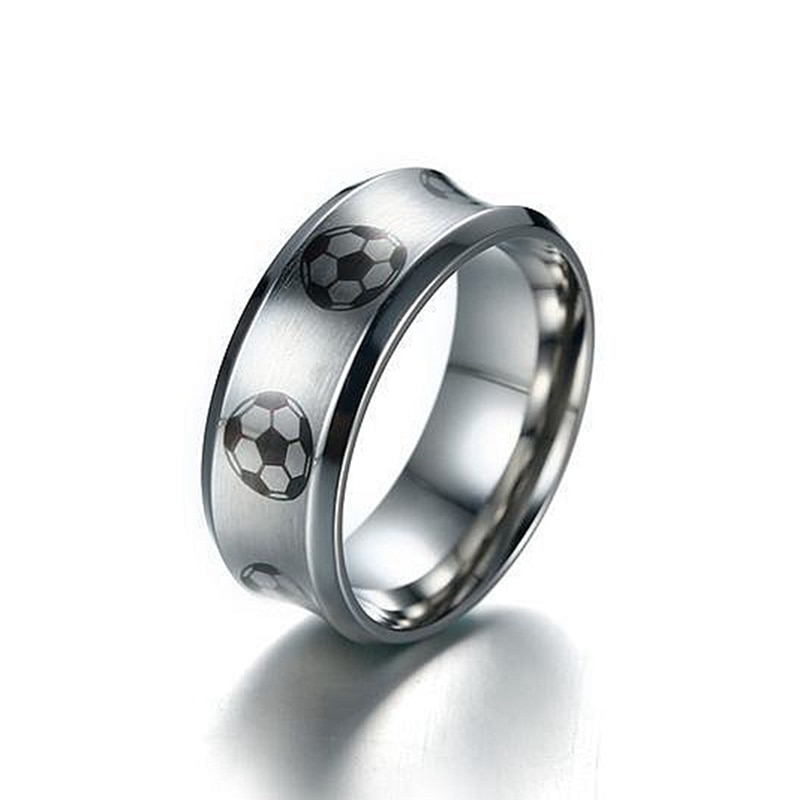 Fotballmønster rund fingerring fotball rustfritt stål ringer for menn unike smykker billig pris ring
