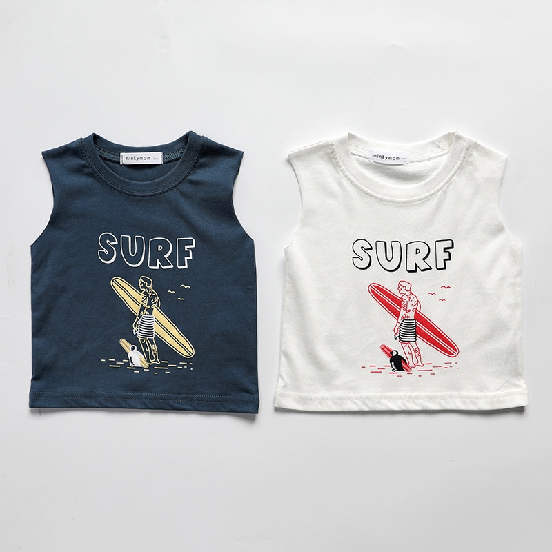 Baby Zomer Katoenen T-shirts Jongens Meisjes Mouwloos T-shirt Cartoon Gedrukt Surfen Vest Koreaanse Stijl Kinderen Kleding