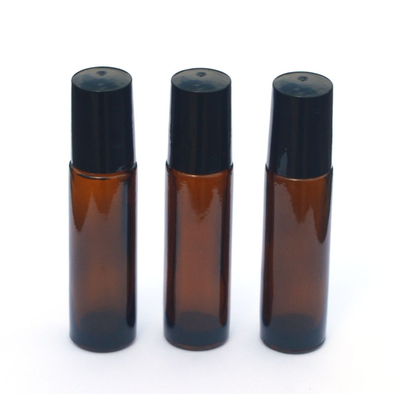 1Pcs Amber 10Ml Glazen Fles Roll Op Lege Geur Parfum Etherische Olie Fles 10Ml Roll-On zwart Plastic Cap Fles
