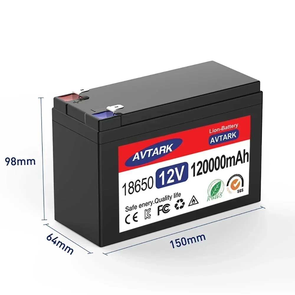 LiFePO4 12 V 120 Ah 18650 Lithiumbatterie Eingebauter BMS-Pack Wiederaufladbarer Akku für Solarenergie-Elektrofahrzeugbatterie