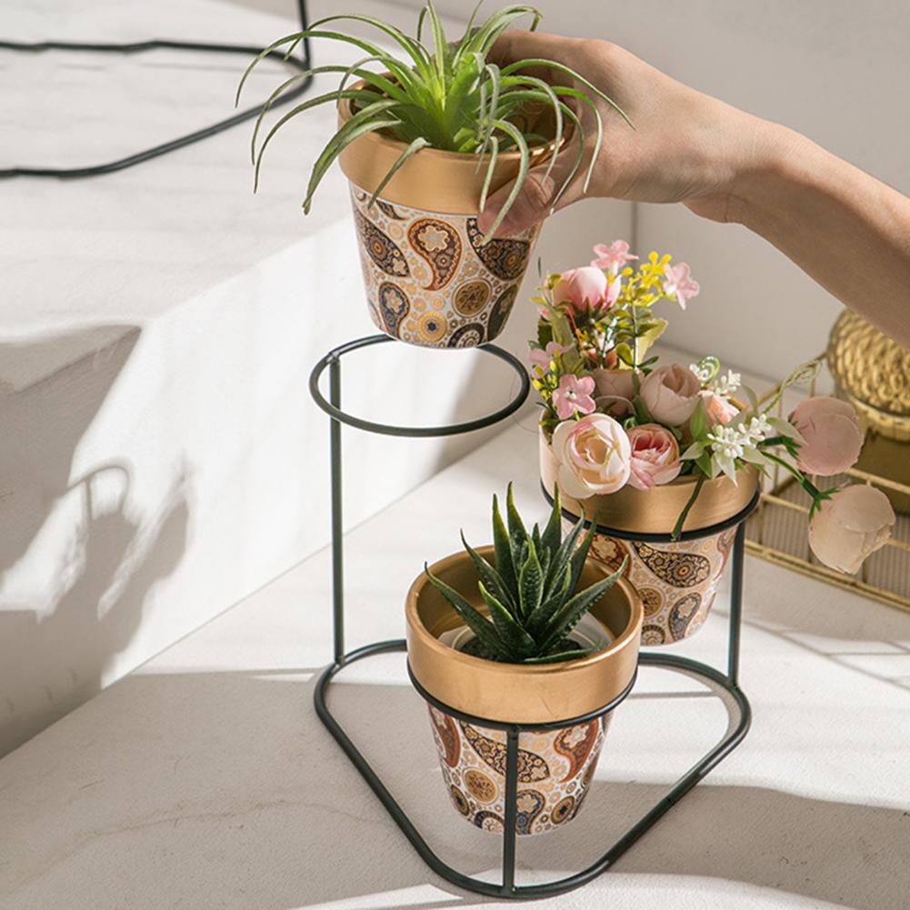 1 Set 3-Tier Shelf Flower Pot Portable Attractive Long Lasting Decorative Corrosion-resistant Plant Pot for Garden