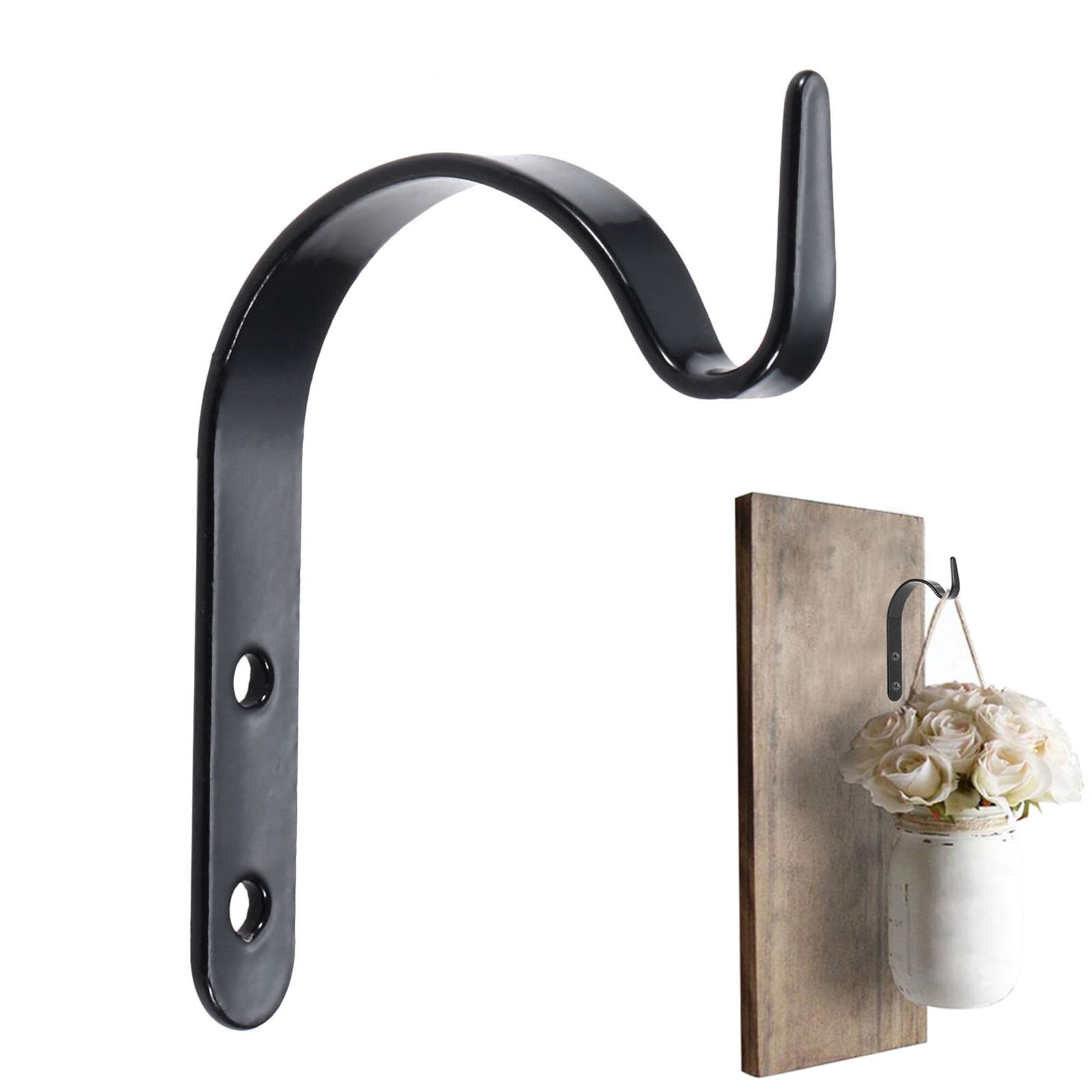 dophee 1/2pcs Black Wall Hook Bracket Lantern Hanger Wall Light Garden Hanging Basket 56*10mm