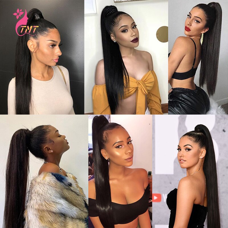 Long Ponytail Extension Synthetic Heat Restant Fiber Straight Pony Tail Hair Extensions Black Brown Headwear Hairpieces