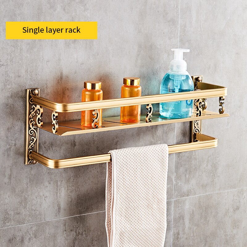 Antiek Messing Badkamer Accessoires Set Plank Handdoek Bar Cup Houders Haardroger Rack Tissue Holder Roll Papier Houder Zeepbakje: Single layer rack