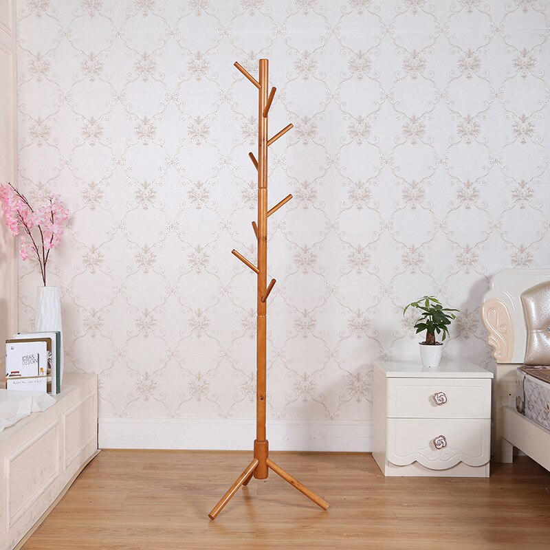Wood Tree Coat Rack Stand Wooden Coat Rack Free Standing With 8 Hooks For Coats Hats Scarves Clothes Handbags: Brown