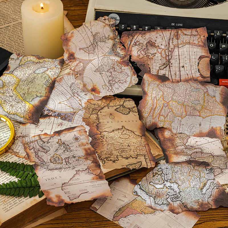 30 Uds. De fragmentos de mapas de papel de Material Vintage, planificador diario basura decorativo, bricolaje, álbum de recortes, Collage, papel de fondo artesanal