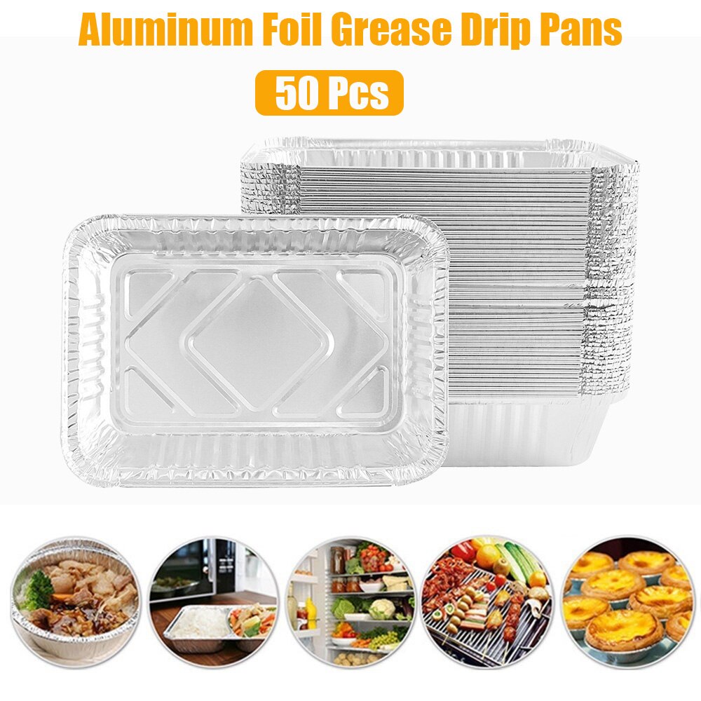 50 Pcs Disposable BBQ Drip Pans Aluminum Foil Grease Drip Pans Recyclable Grill Catch Tray For Outdoor Supplies