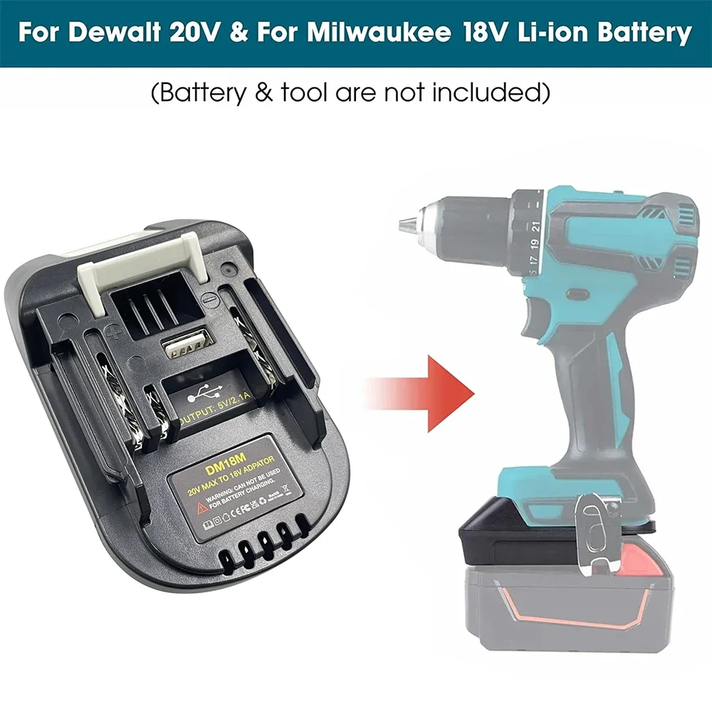 Akku-Adapter DM18M für Makita 18V-Werkzeuge, für Dewalt 20V und für Milwaukee M18 18V Akku für Makita 18V Akku-Werkzeuge