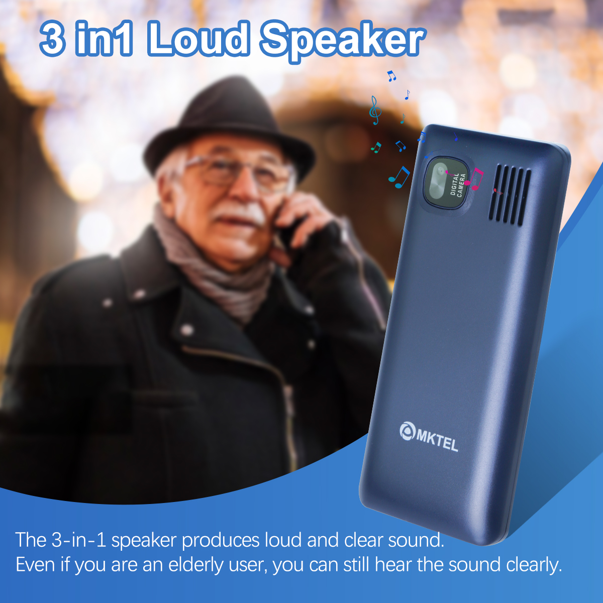 MKTEL 5626 Caratteristica Telefono Tripla Scheda Sim Display da 2,8" Batteria da 1800 mAh MP3/MP4/FM/Radio/Bluetooth/GPRS Telefono Senior