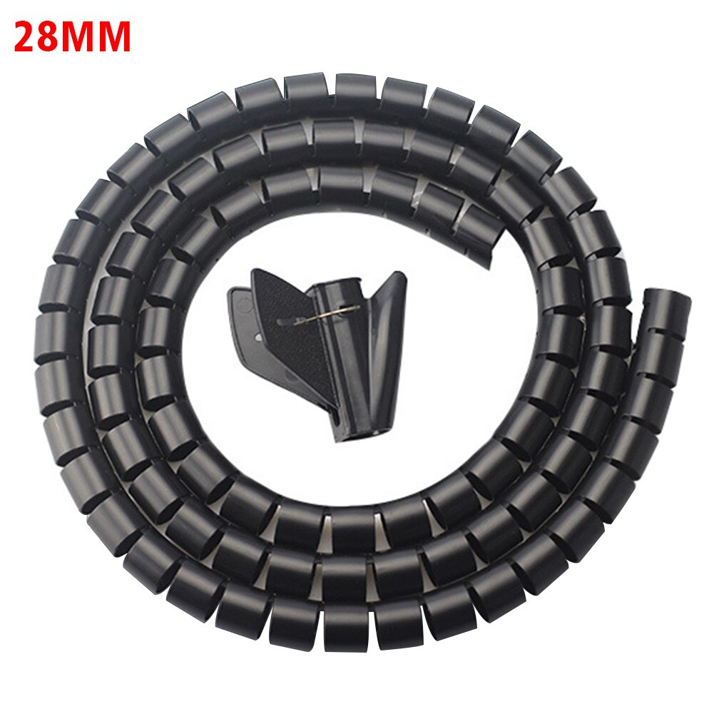 2m Durable Storage Tube Organizer Wire Management Cable Sleeve Protector For Computer TV With Clip Easy Wrap Home Office Cover: Black / 28mm
