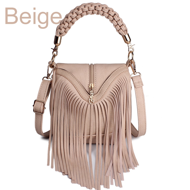 ZMQN femmes sacs de messager sacs à main en cuir gland célèbre pour dames rétro Vintage sacs à bandoulière petit Triangle A527: Beige