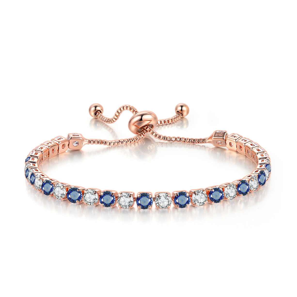Tennis Bracelets For Women Simple Blue Round 3*3mm Zircon Rose Gold Color Girl's Bracelet Jewerlly Korean H055