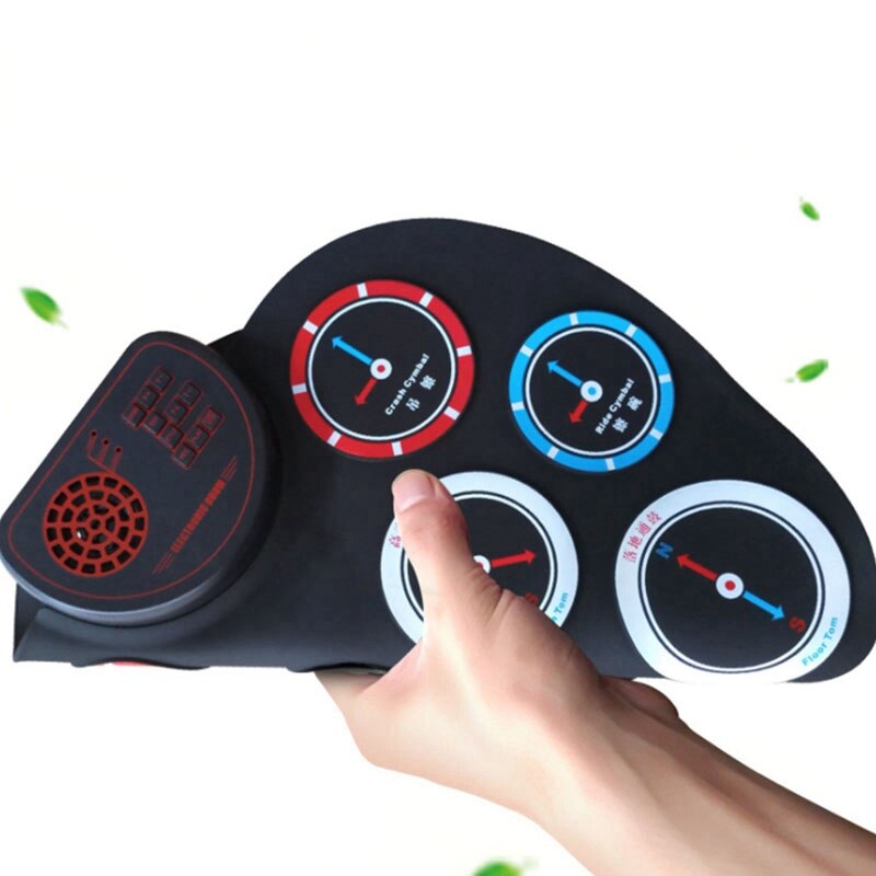 Portable Electronic Roll Up Drum Silicone Drum Kit Built-in Speaker with Drum Sticks Foot Pedals for Beginners Kids