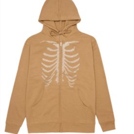 Women Hooded Sweater, Adults Skeleton Print Long Sleeve Zipper Cardigan with Pocket, Drawstring: M / Khaki