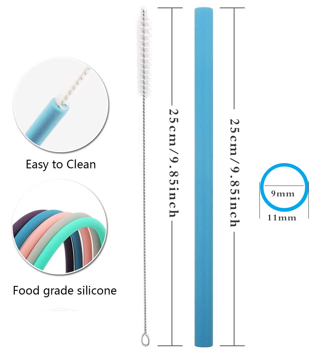 Reusable Silicone Drinking Straws Set, Extra Long Flexible Straws with Cleaning Brushes for 20 oz Tumbler Bar Party Straws