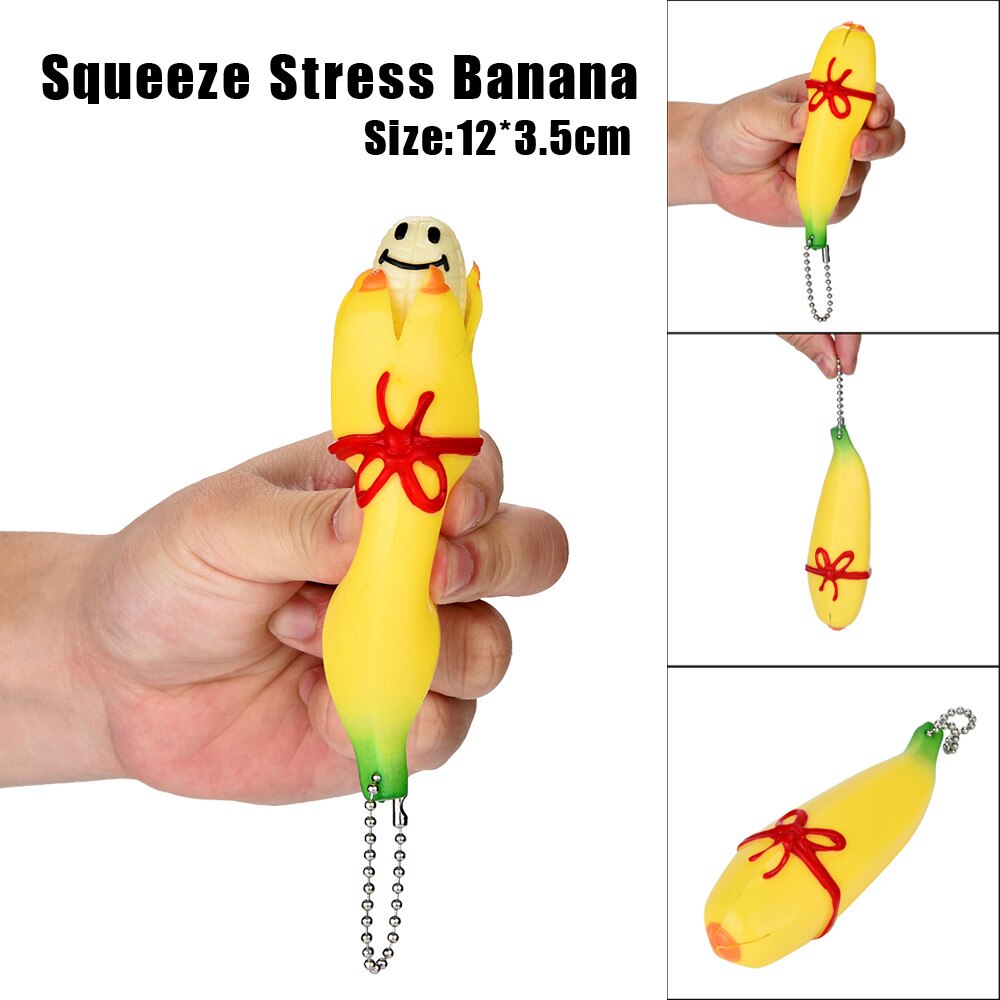 Novelty Squishy Grappige Siliconen Banaan Squeeze Toy Stress Reliever Speelgoed Sleutelhanger Lichtgewicht En Te Dragen W313