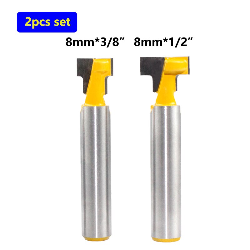 1pc 8mm skaft t-slot fræser bits sæt nøgle hul bits hex bolt t slids fræser til træ træbearbejdningsværktøj: 2 stk sæt
