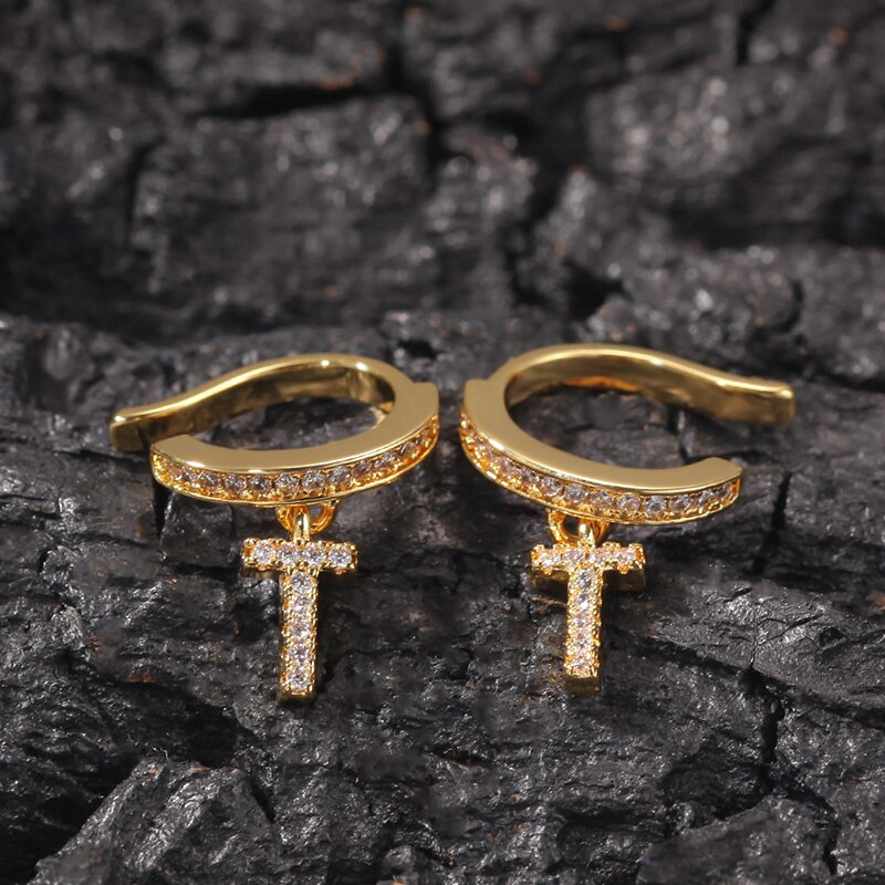 1 pair Hip Hop AAA Cubic Zirconia Bling Ice Out Cross Earrings for Men Women Jewelry Gold Color