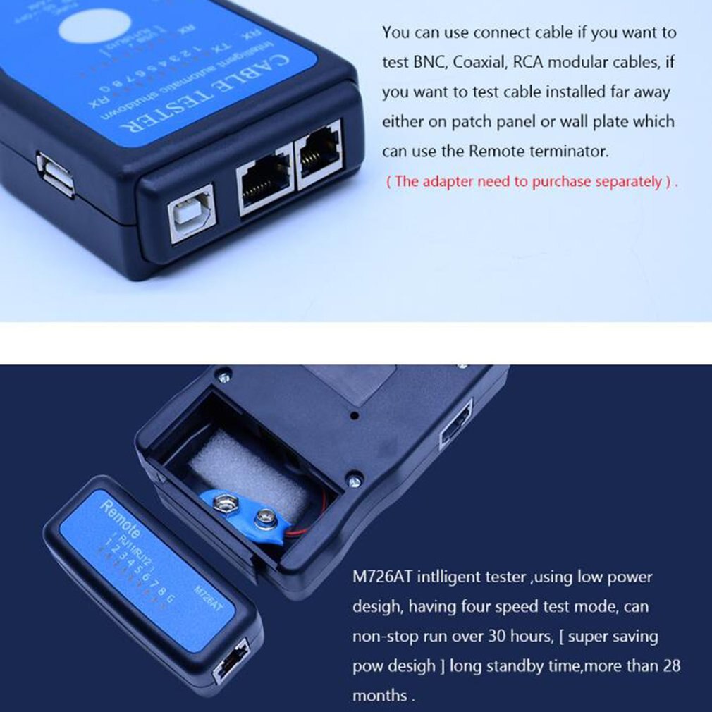 M726AT Network Cable Tester LAN USB Ethernet Network RJ-45 Cat5 RJ11 Remote Cable Finder Phone Tester Wire Tracker