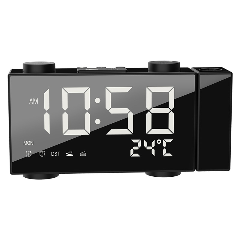 LED FM Radio réveil numérique Projection de l'heure horloge de bureau fonction Snooze affichage de la température USB Charge rétro-éclairage horloge de Table: White