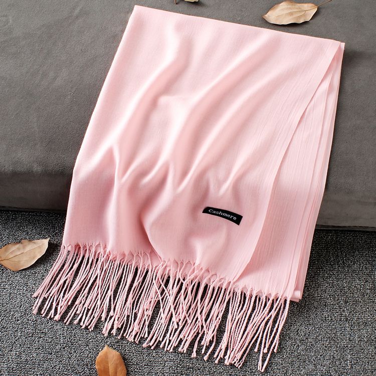 Weiche Kaschmir Schals Frauen Herbst Neue Feste Farbe wickelt Dünne Lange Schal mit Quaste lässig Dame Winter Weibliche Schal: BB Rosa Schal