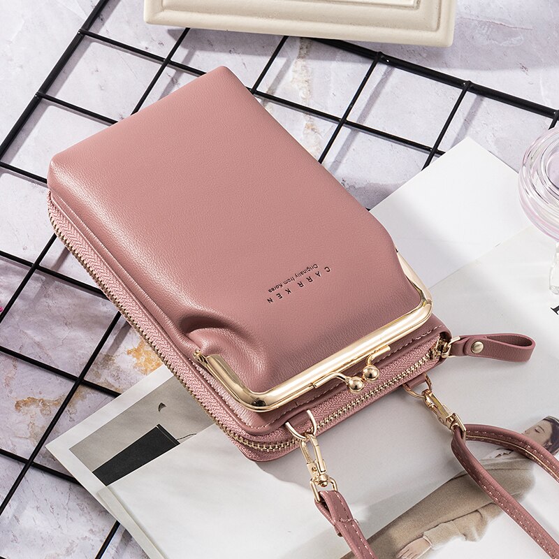 Women's Wallet Double-Layer Mobile Phone Bag Korean Ladies Messenger Shoulder Ultra Soft Multi Card Sto: Purple