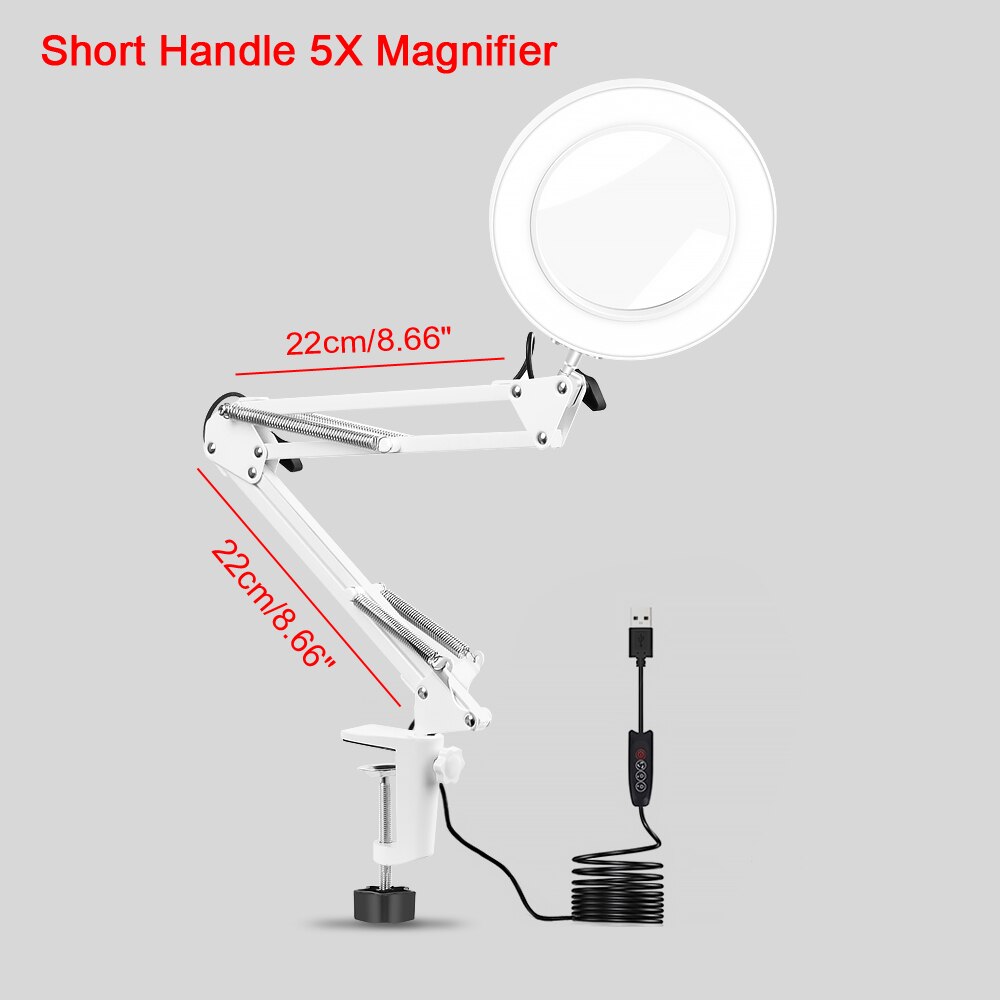 NEWACALOX Table Clamp USB 5X Folding Magnifier Soldering Third Hand Tool Desk Lamp 3 Colors LED Illuminated Magnifying Glass: N-5XS-WE9