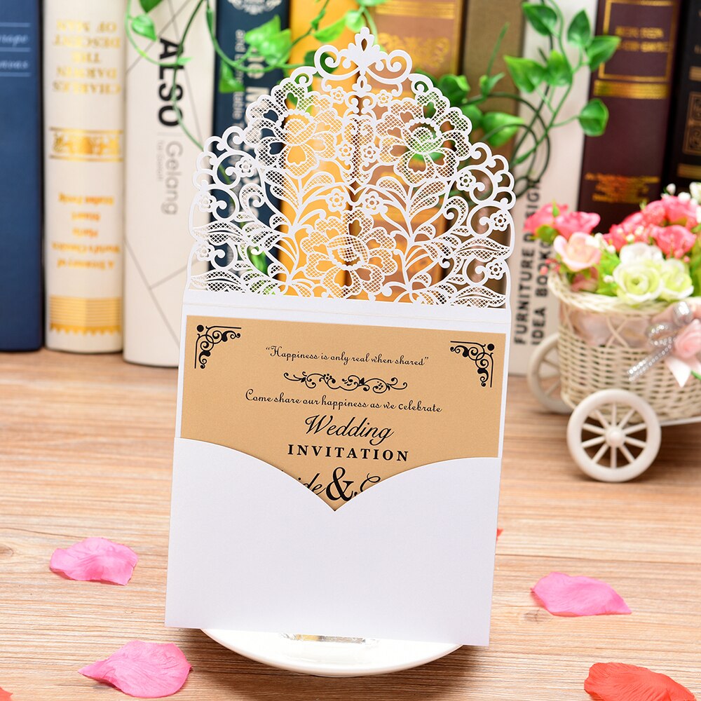 10pcs Floral Pattern Wedding Invitations Cards Pearl Paper Wedding Cards Invitation with Blank Inner Sheet for Wedding Birthday
