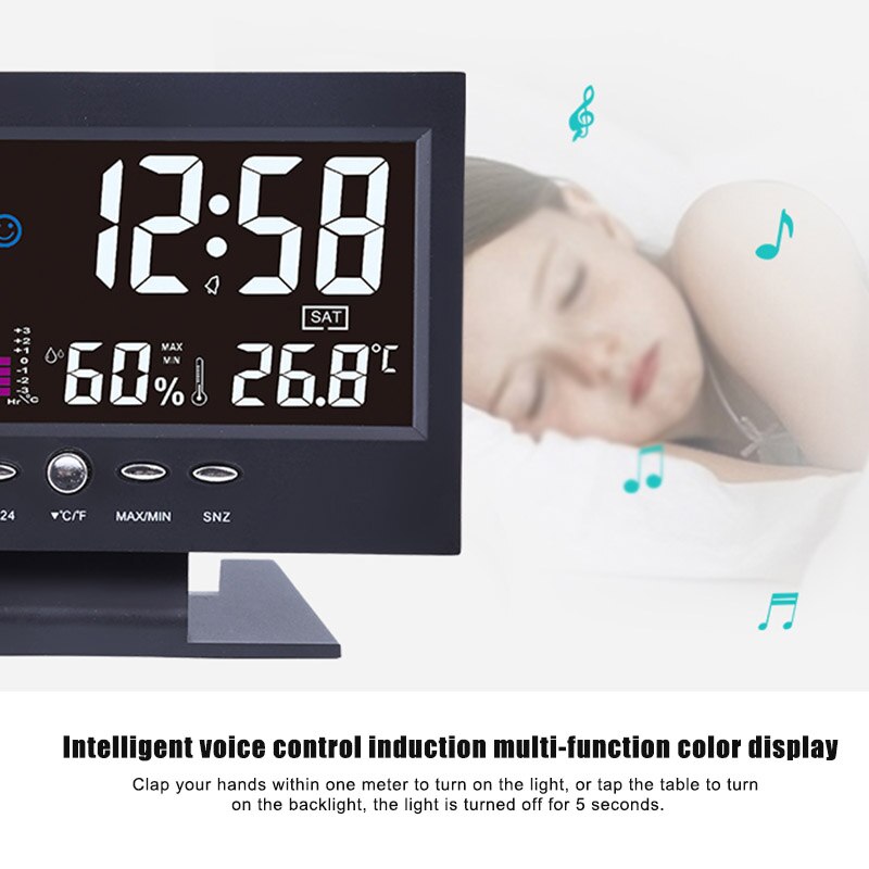 LED Temperature Humidity Meter Clock Digital Display Weather Forecast Calendar Alarm P7Ding