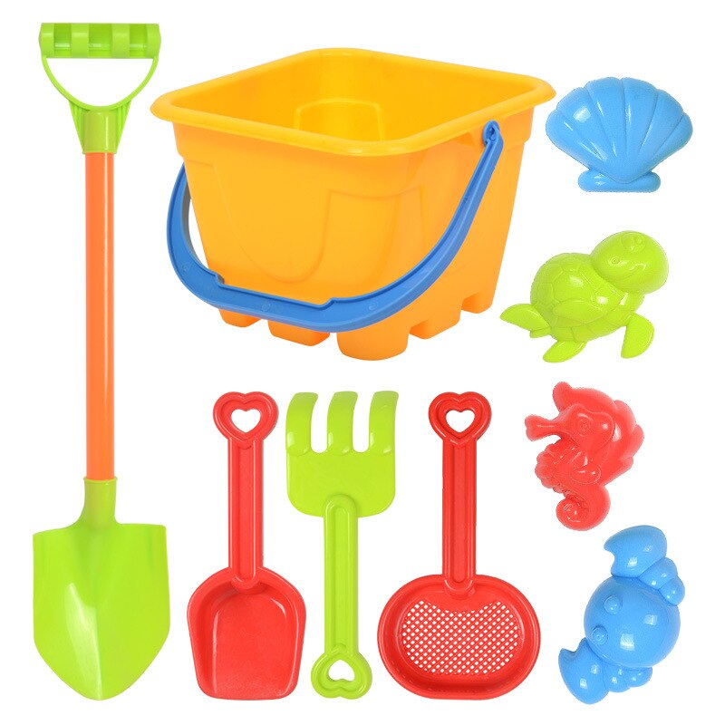 Colorful Beach Sand Toys Pools Water Fun Play Game Summer Toy Sand Molds Set Play Cart Baby Beach Game Kids: 9PCS