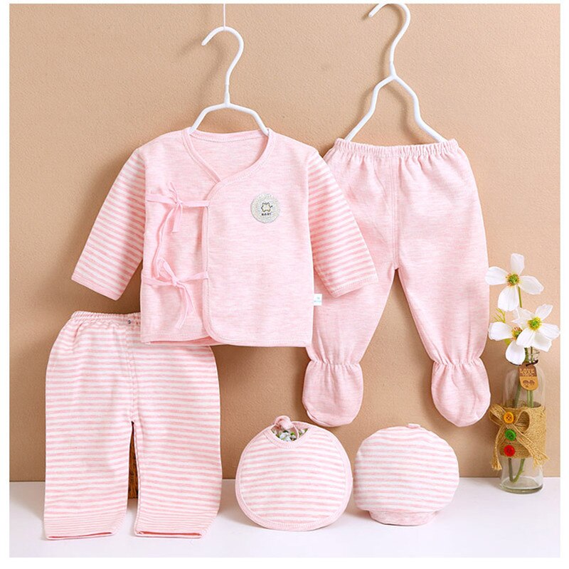 (5 teile/satz) neugeborenen Baby 0-6M Kleidung Set Baby Junge/Mädchen Kleidung 100% Baumwolle Pflege & Healthcare Kits, freies NT043: Rosa