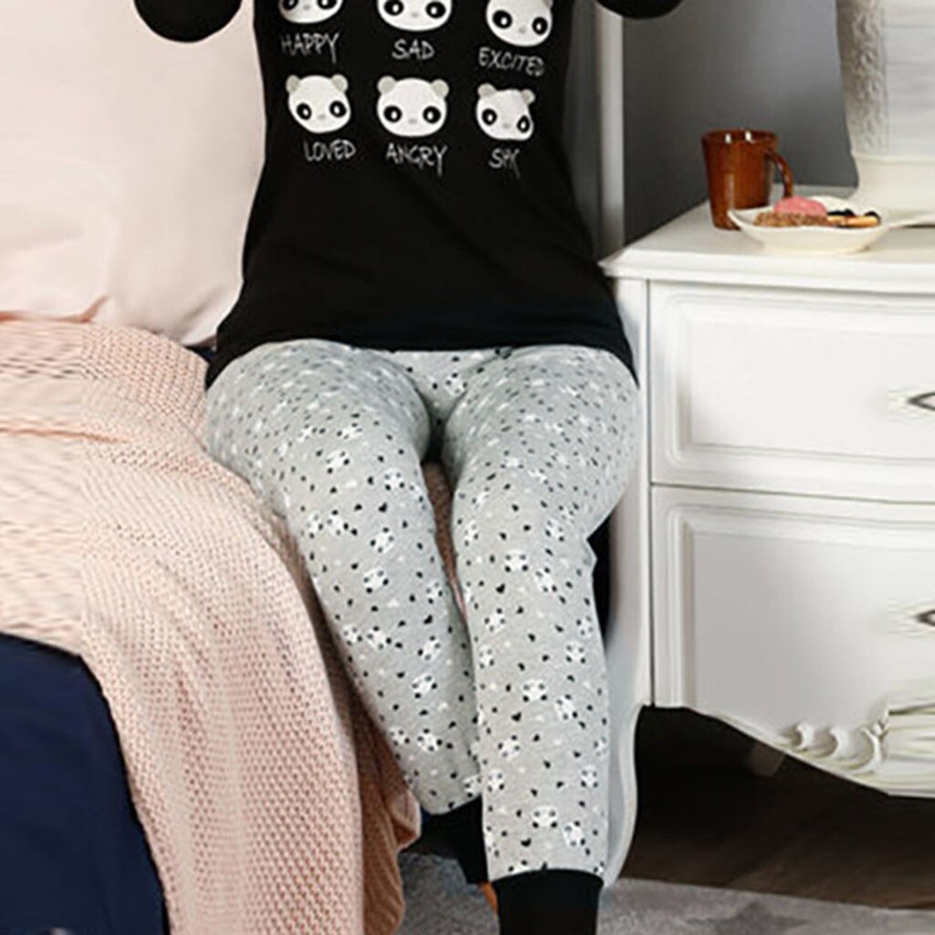 Ladies Printed Panda Love Homewear Casual and Comfortable Air Conditioning Warm Elastic Waist Pants Pajamas пижама женская 40*