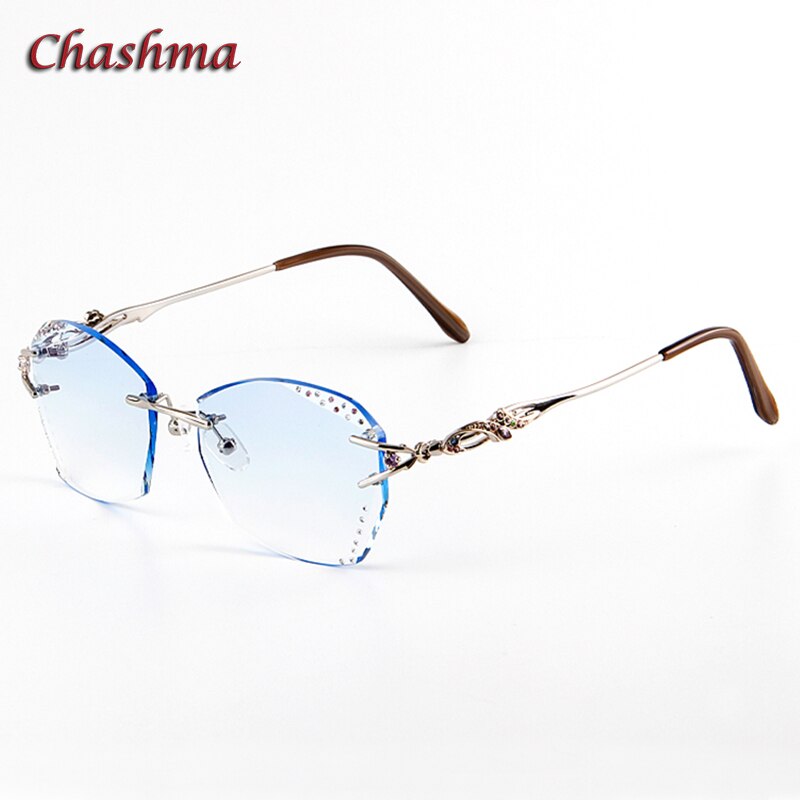 Glasses Women Eyeglasses Frames Rimless Titanium Tint Sunglasses Prescription Glass Diamonds Anti Blue Ray Anti Resistance Lens: Silver Blue