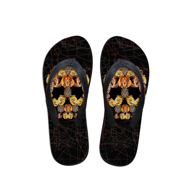 WHEREISART Skull Summer Flip Flops Casual Men Cool Lion Pattern Men Home Slippers Flats Lightweight Slip-on Men's Shoes: CC3567AB / 11