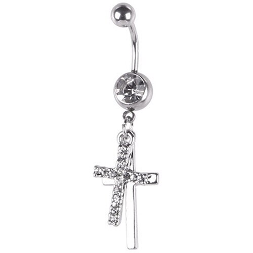 Rhinestone Body Sieraden Double Cross Dangle Navel Belly Button Barbell Ring Body Piercing Sieraden